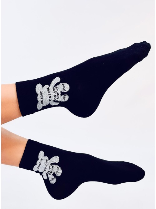 Moteriškos kojinės su meškiuku SHENTI CZARNE-KB SK-DS77-1