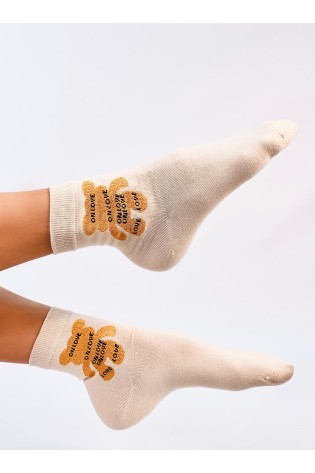 Moteriškos kojinės su meškiuku SHENTI BEIGE-KB SK-DS77-1