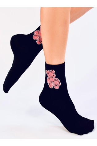 Moteriškos kojinės su meškiuku SALIS BLACK-KB SK-LY7100-1