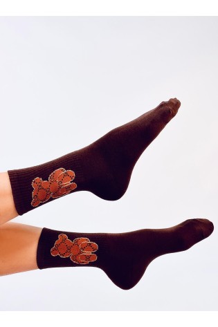 Moteriškos kojinės su meškiuku SALIS DARK BROWN-KB SK-LY7100-1