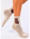 Moteriškos kojinės su meškiuku SALIS LIGHT BEIGE-KB SK-LY7100-1