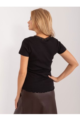 Moteriški juodi marškinėliai trumpomis rankovėmis-D16113Z02448B