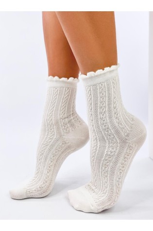 Moteriškos raštuotos kojinės su gražiu krašteliu WHITT ECRU-1-KB SK-M-1605