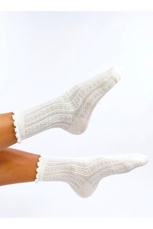 Moteriškos raštuotos kojinės su gražiu krašteliu WHITT ECRU-1-KB SK-M-1605