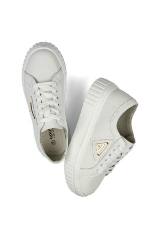 Balti natūralios odos laisvalaikio batai su ženkliuku-GD-FT-103W