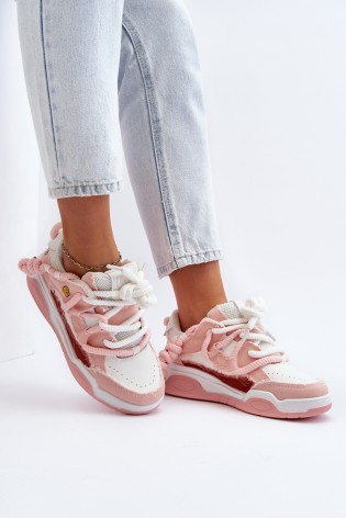 Rožiniai sportinio stiliaus batai storais raišteliais-NB628 PINK