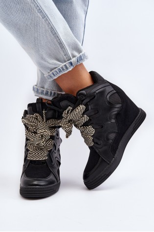 Stilingi originalaus dizaino juodi batai su platforma-NS393P BLACK