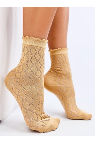Raštuotos moteriškos kojinės su gražiu krašteliu GLADD YELLOW-KB 37796