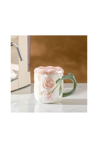 Keraminis puodelis su dangteliu 450 ml Rožės + dovanų dėžutė KB02R-KB02R