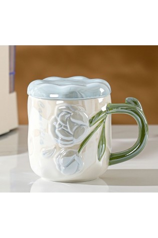 Keraminis puodelis su dangteliu 450 ml Rožės + dovanų dėžutė KB02N-KB02N