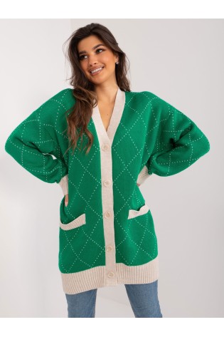 Pavasariškas žalias ilgesnis megztinis-BA-SW-0258.19