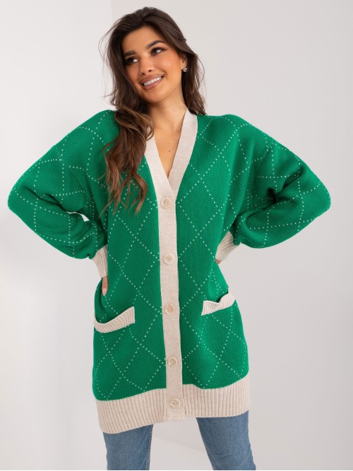 Pavasariškas žalias ilgesnis megztinis-BA-SW-0258.19