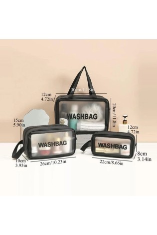 3in1 kelioninių kosmetikos krepšelių rinkinys, kosmetinė 3in1, 3 dydžiai, juodas KS83CZ-KS83CZ
