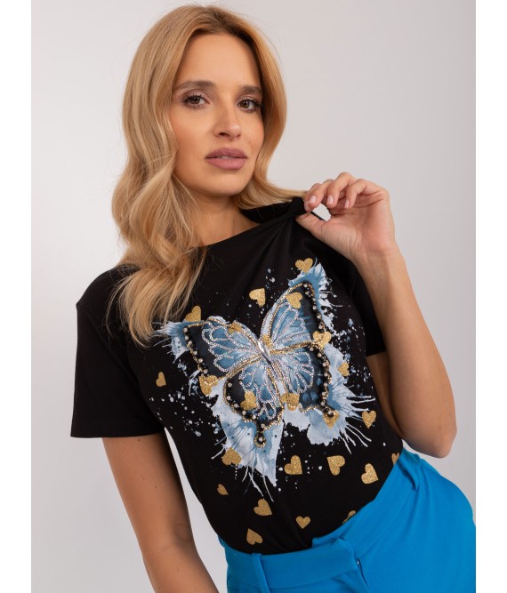 Juodi marškinėliai papuošti drugelio simboliu-PM-TS-4567.31