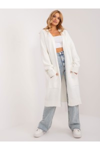 Baltas ilgas moteriškas megztinis su kišenėmis-BA-SW-0344-1.04P