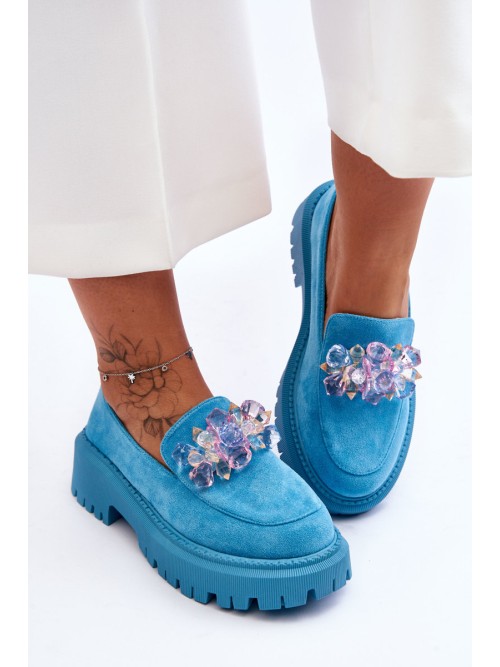 Žydri stilingi batai su dekoratyviais kristalais-TV_JH283P BLUE
