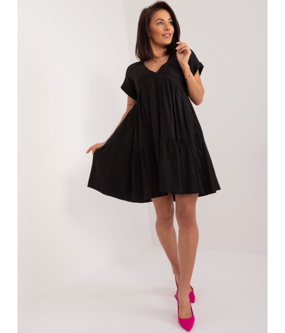 Vasariška juoda muslino suknelė-DHJ-SK-6873.68