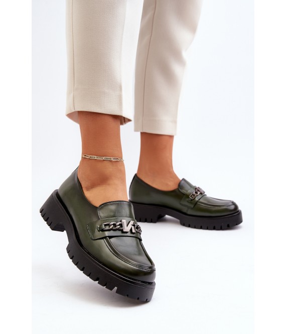 Tamsiai žali stilingi batai su subtiliu papuošimu-58287 DK.GN SKÓRA