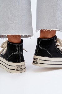 Laisvalaikio batai su virvelės stiliaus raišteliais-BL507P BLACK