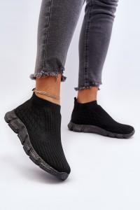 Women's Slip-On Sock Sneakers Black Liraelia-3609 BLACK