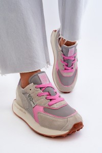Women's Platform Sneakers with Memory Foam System Big Star NN274680 Gray-Pink-NN274680