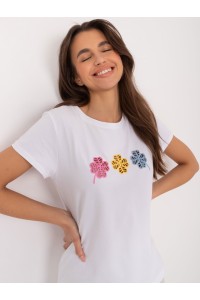Balti moteriški marškinėliai su išsiuvinėtomis gėlėmis-RV-TS-9666.05X