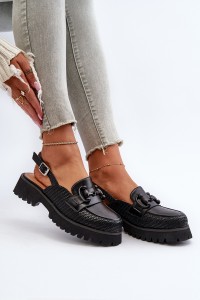 Originalaus dizaino loaferiai - sandalai atviru kulnu-MR38-656 BLACK