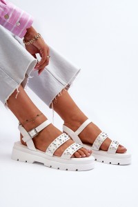 Moteriški balti dekoruoti sandalai-100-396 WHITE