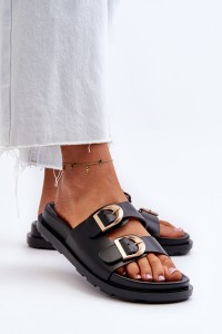 Moteriški juodi ekologiški odiniai sandalai su sagtimis Valmira-P-1368 BLACK