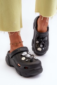Stilingos moteriškos kroksų stiliaus šlepetės su platforma-L71-61 BLACK