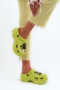 Stilingos moteriškos kroksų stiliaus šlepetės su platforma-L71-61 GREEN