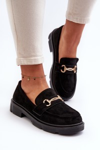 Zomšiniai moteriški batai su aukso spalvos ekcentu-F003 BLACK