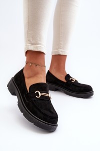 Zomšiniai moteriški batai su aukso spalvos ekcentu-F003 BLACK