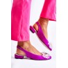 Suede Ballerinas On High Heels With Decoration Dark Pink Elena-4016-0 RÓŻ AMARET ZAMSZ