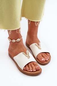 Women's flat sole sandals with eco leather decoration white Makia-W-137 WHITE