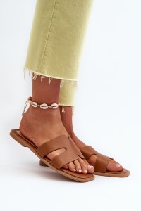 Women's Flat Sandals with Cutouts Brown Fiviama-SS-223 CAMEL