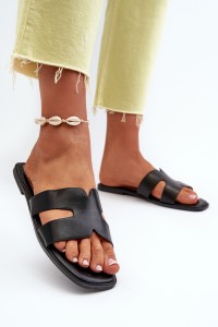 Women's Flat Slippers with Cutouts Black Fiviama-SS-223 BLACK