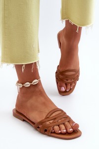 Women's Eco Leather Flat Heel Sandals Brown Moldela-W-159 CAMEL