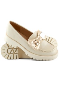 Smėlio spalvos loafer batai su auksiniu meškiuku-2306BE