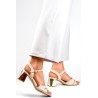 Elegantiški smėlio spalvos moteriški sandalai su auksiniu kulnu-GD-FL1133BE