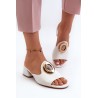 Elegant Lacquered Women's Mules with Low Heel and Gold Decoration White Uzimila-ASA214-1 BIAŁY