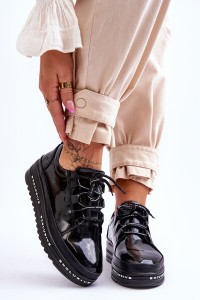 Black Platform Women's Glossy Sneakers S.Barski LR592B-LR592B BLACK