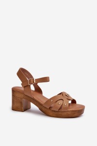 Moteriški sandalai iš rudos odos-24SD98-6758 CAMEL