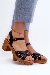 Moteriški sandalai iš juodos odos-24SD98-6758 BLACK
