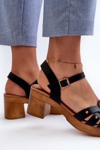 Moteriški sandalai iš juodos odos-24SD98-6758 BLACK