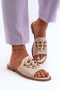 Shiny Women's Sandals with Decorations S.Barski KV27-063 Gold-KV27-063 GOLD