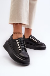 Moteriški juodi odiniai batai su platforma-LR628 BLACK