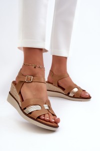 Moteriški sandalai su pleištiniais ruda „Starlenna“ austine detalėmis-24SD98-7146 BEIGE