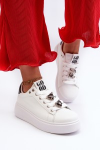 Women's platform sneakers with white embellishments Herbisa-EV-392 WHT/BLK