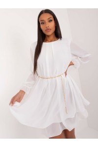 Balta lengva suknelė su auksiniu dirželiu-DHJ-SK-17170.00
